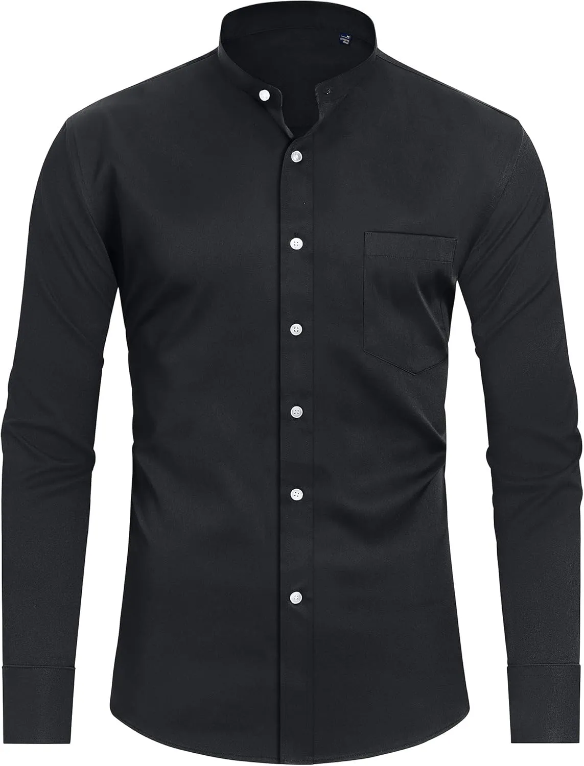 Alimens & Gentle Men's Banded Collar Dress Shirts Long Sleeve Mandarin Collar Button Down Shirt with Pocket