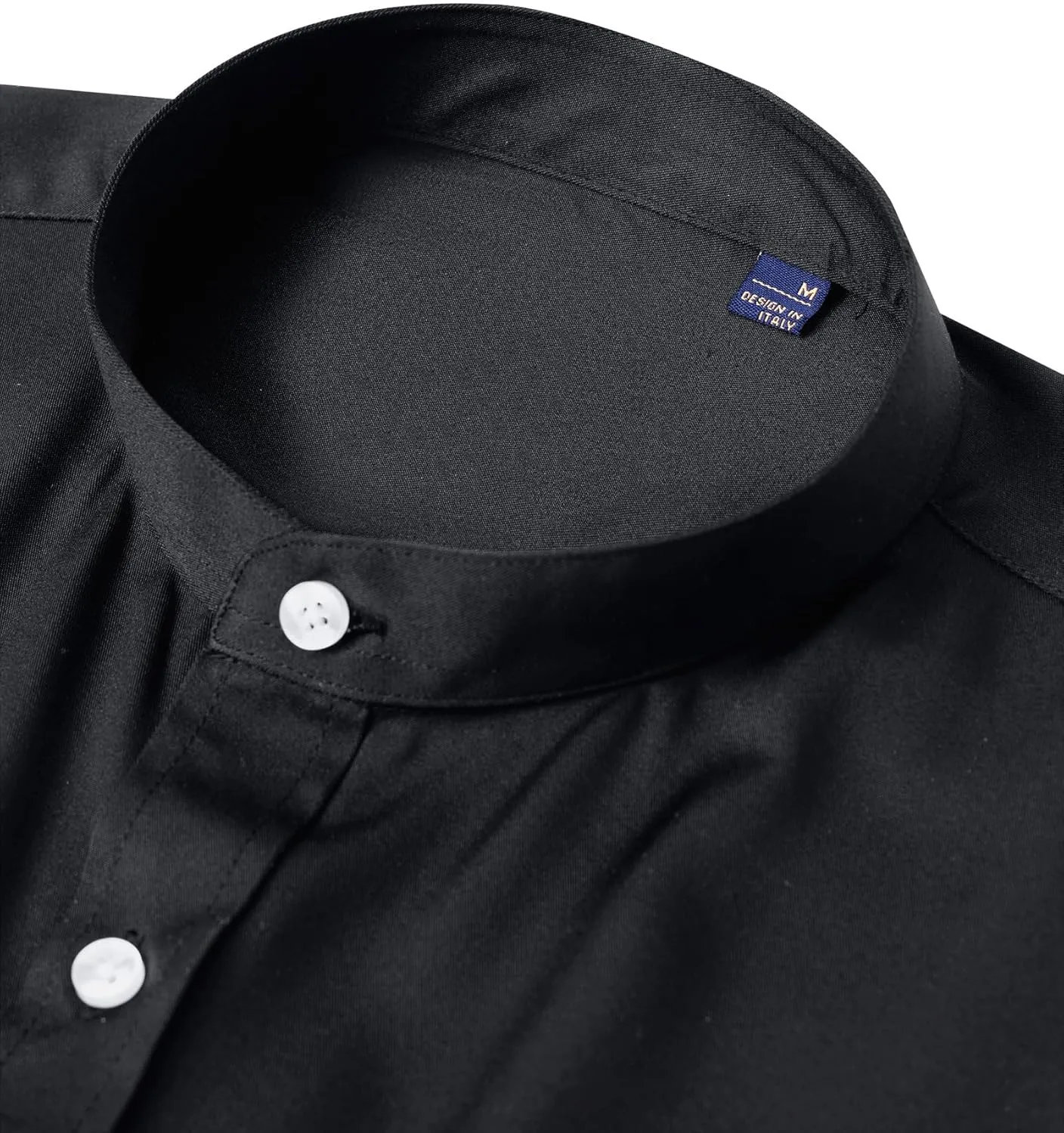 Alimens & Gentle Men's Banded Collar Dress Shirts Long Sleeve Mandarin Collar Button Down Shirt with Pocket
