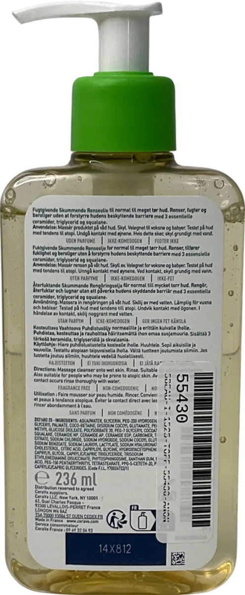 Cerave Hydrating Foaming Oil Cleanser With Squalane For Normal To Very Dry Skin 236ml