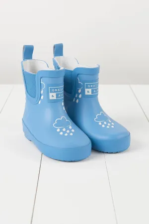 Cornflower Blue Short Colour-Changing Kids Wellies: UK7