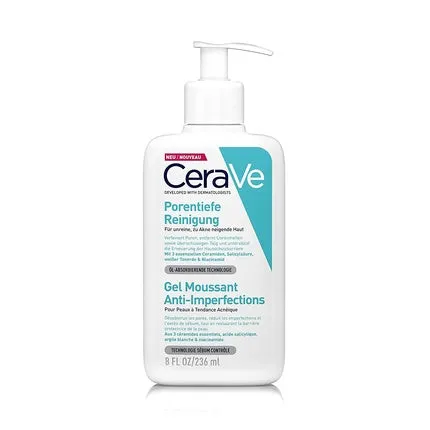 Deep facial cleansing foam for acne-prone skin with clay and niacinamide 236ml , Cerave