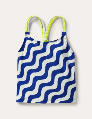 Patterned Tankini Top-Ivory/Blue Wave