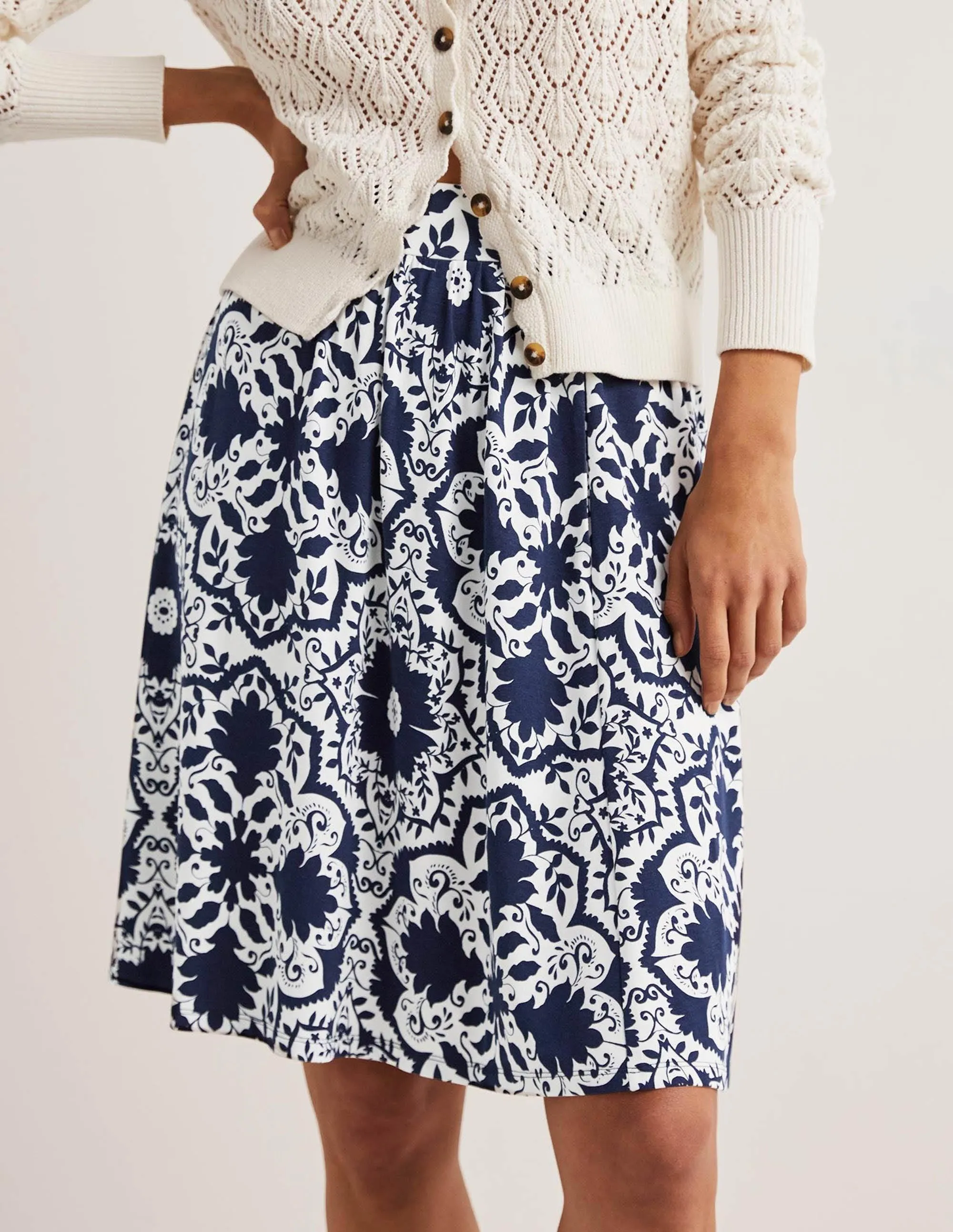 Pull On Jersey Mini Skirt-French Navy, Bloomsbury Mono