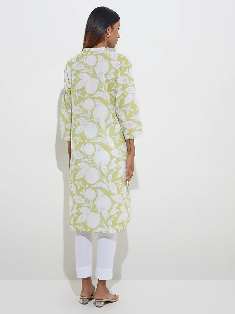 Utsa Green Fruit Printed Straight Cotton Kurta