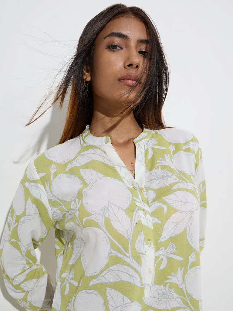 Utsa Green Fruit Printed Straight Cotton Kurta