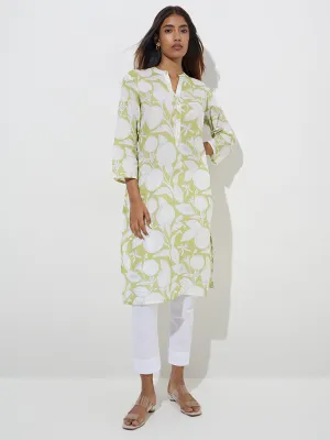 Utsa Green Fruit Printed Straight Cotton Kurta